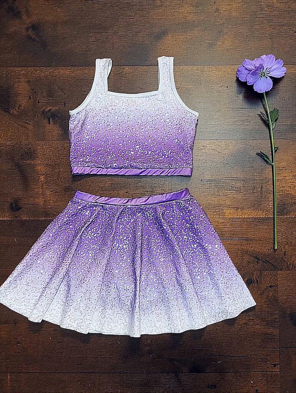 Weissman Showtime Two Piece Purple & White Sequins Dance Solo Jazz Costume XLC